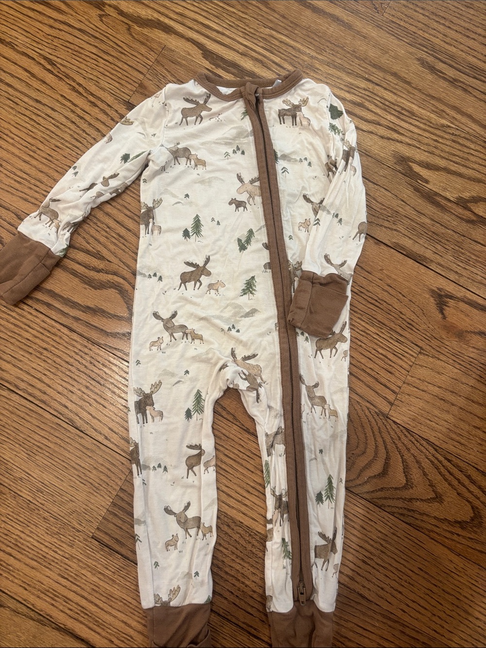 Angel Dear Cream and Brown Moose Zip Footie